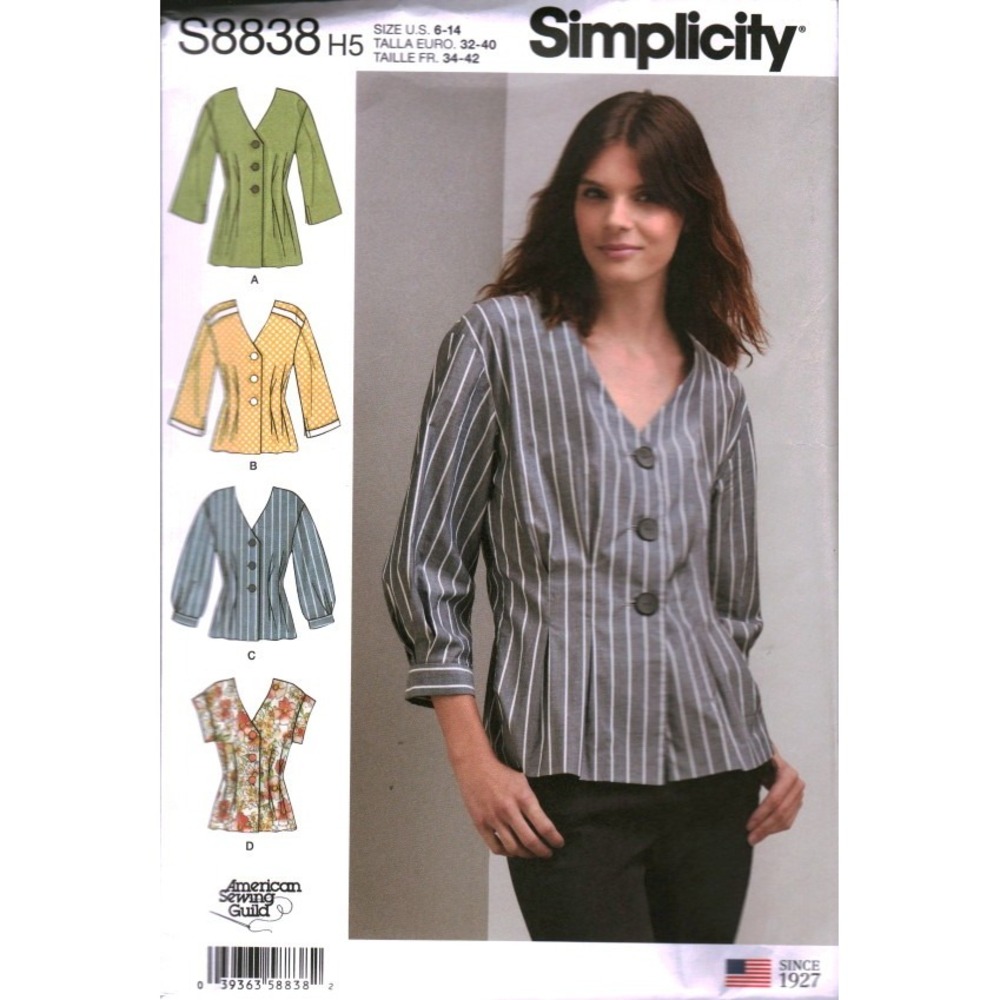 Simplicity S8838 Sewing Pattern Misses Petite Shirt V-Neck Size 6-14 Blouse
